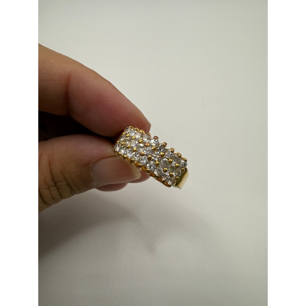 Vintage Gold Tone Pave Rhinestone Cocktail Ring 14KHGE Glam Statement Band - Picture 2 of 12